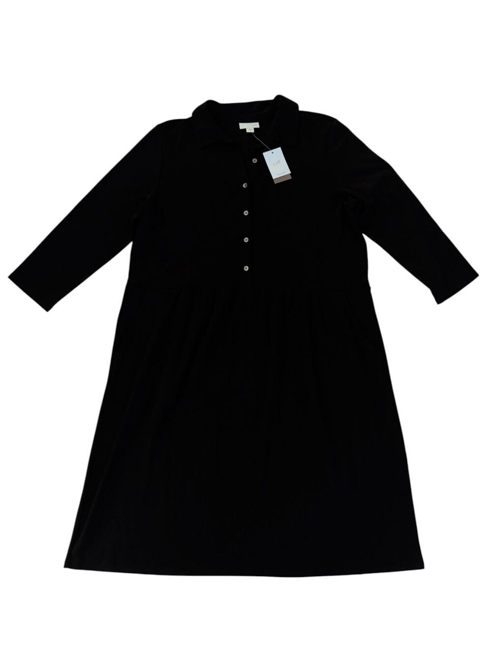 NWT J. Jill Knit 3/4 Sleeve Knee Length Shirt Dress MEDIUM Black Pockets